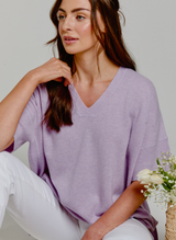 Short Sleeve Cashmere Kimono Lavender Fog