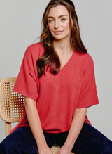 Short Sleeve Cashmere Kimono Coral Rose