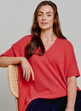 Short Sleeve Cashmere Kimono Coral Rose