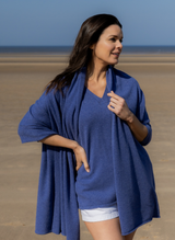 Short Sleeve Cashmere Kimono - Denim Marl