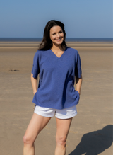 Short Sleeve Cashmere Kimono - Denim Marl