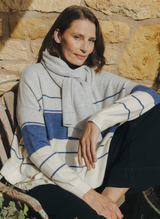 Striped Funnel Neck Cashmere Jumper - Denim Marl