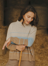 Striped Funnel Neck Cashmere Jumper - Duck Egg