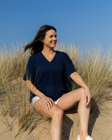 Short Sleeve Cashmere Kimono - Navy