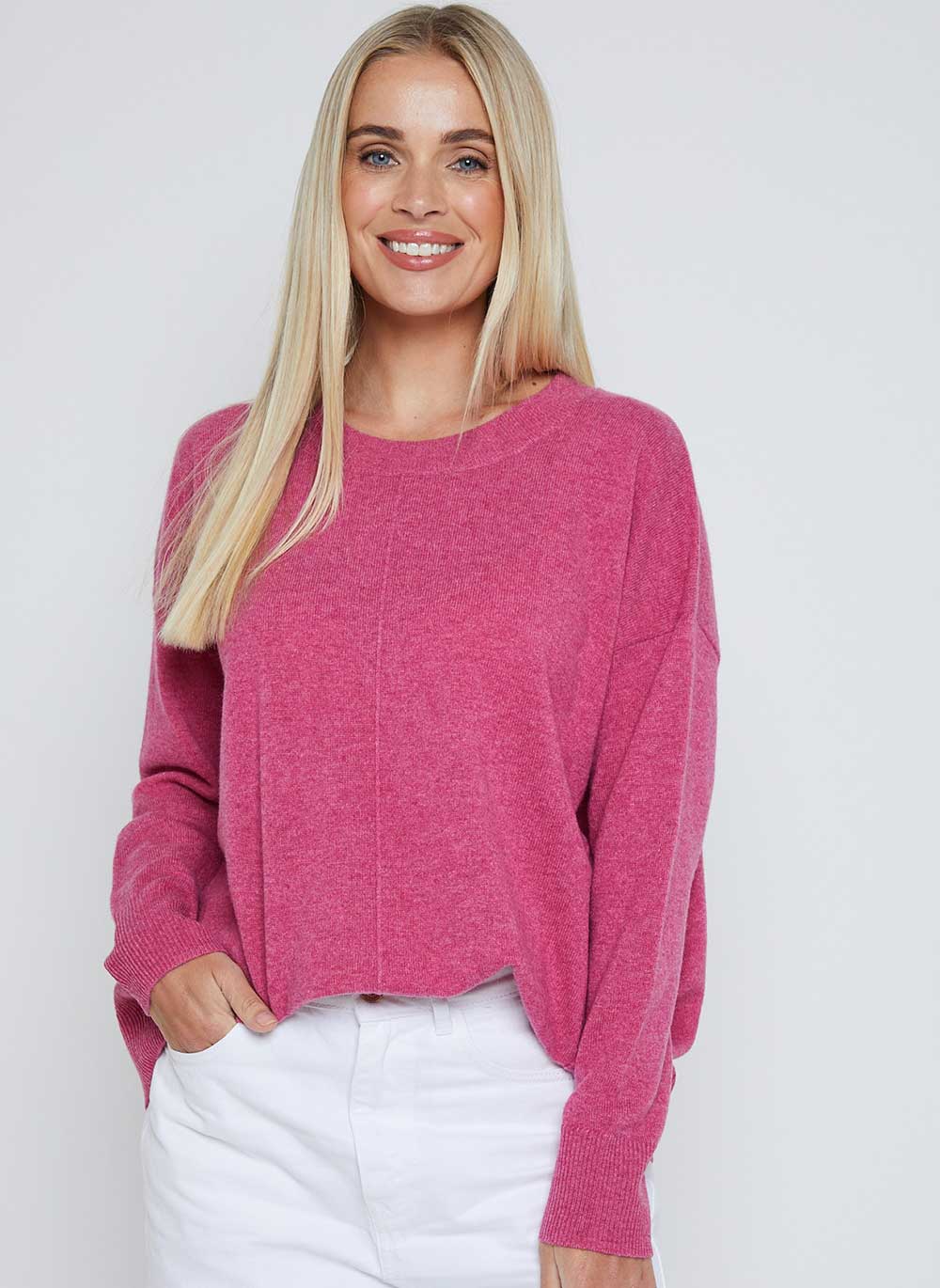 Ava Relaxed Cashmere Jumper Berry Pink Cashmere Cotton