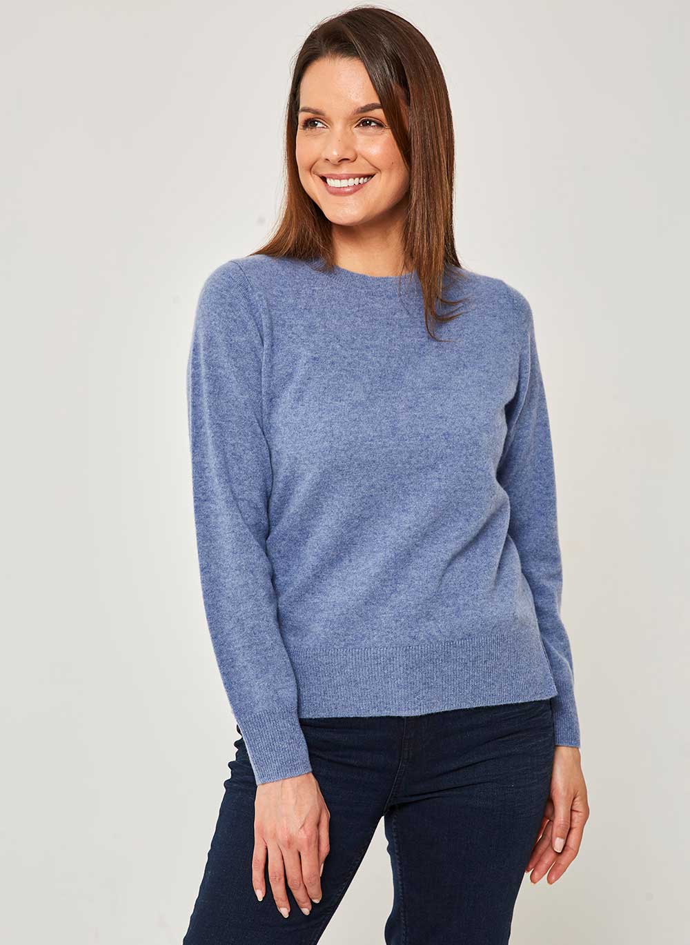 Crew Neck Classic Cashmere Jumper - Blue Melange