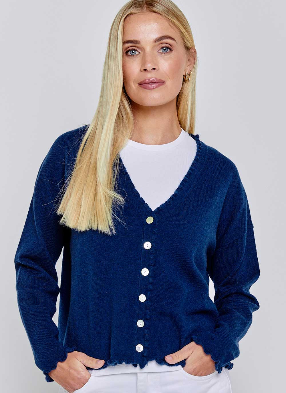 Bella Frill Cashmere Cardigan Navy