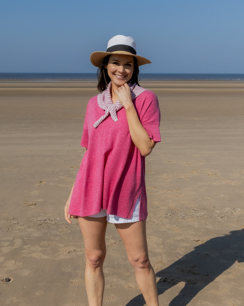 Short Sleeve Cashmere Kimono - Berry Pink
