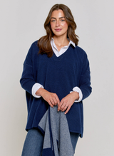Long Sleeve Cashmere Kimono - Navy