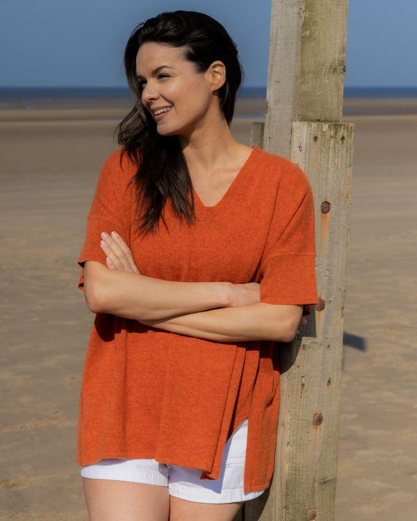 Short Sleeve Cashmere Kimono - Copper Glow