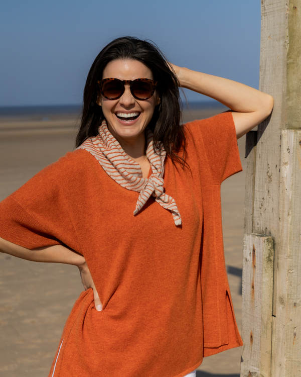 Short Sleeve Cashmere Kimono - Copper Glow