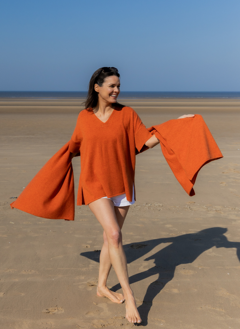 Short Sleeve Cashmere Kimono - Copper Glow