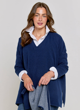 Long Sleeve Cashmere Kimono - Navy