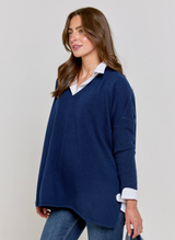 Long Sleeve Cashmere Kimono - Navy