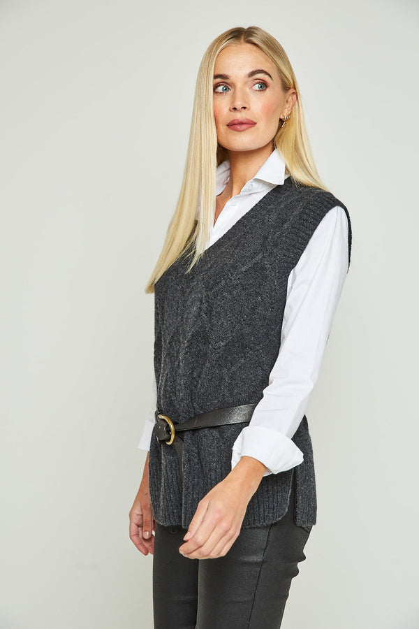 Cable Knit Cashmere Vest - Charcoal