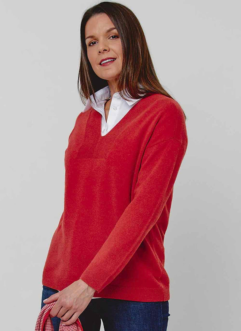 Paula V'Neck Cashmere Jumper Red - Main Image