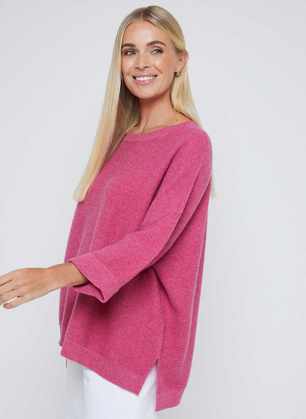 Abbie Rib Cashmere Jumper - Berry Pink & Cashmere & Cotton