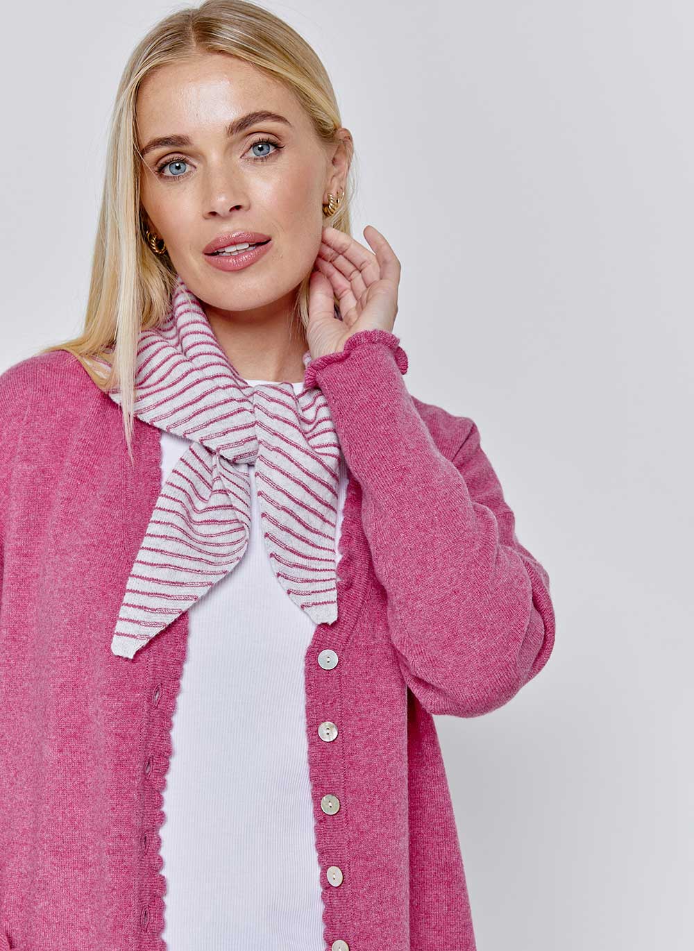 Bella Frill Cashmere Cardigan - Berry Pink & Cashmere & Cotton