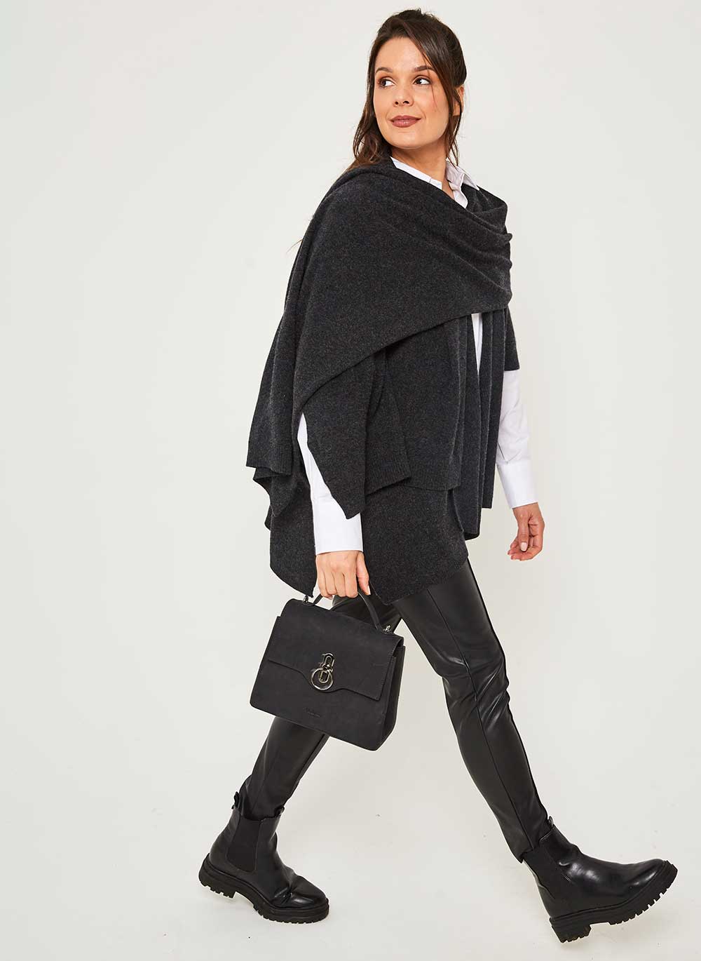 Cashmere Wool Stripe Cardigan in Charcoal/Butter main image 1