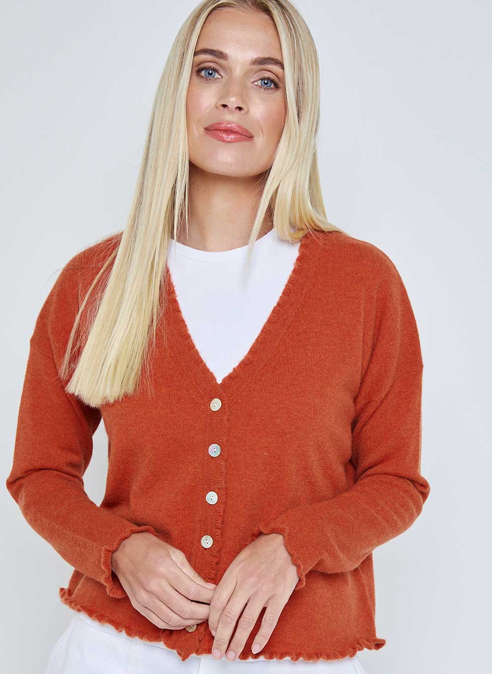 Cashmere Cardigan Orange Cardigan Women Oona Oversized V-Neck