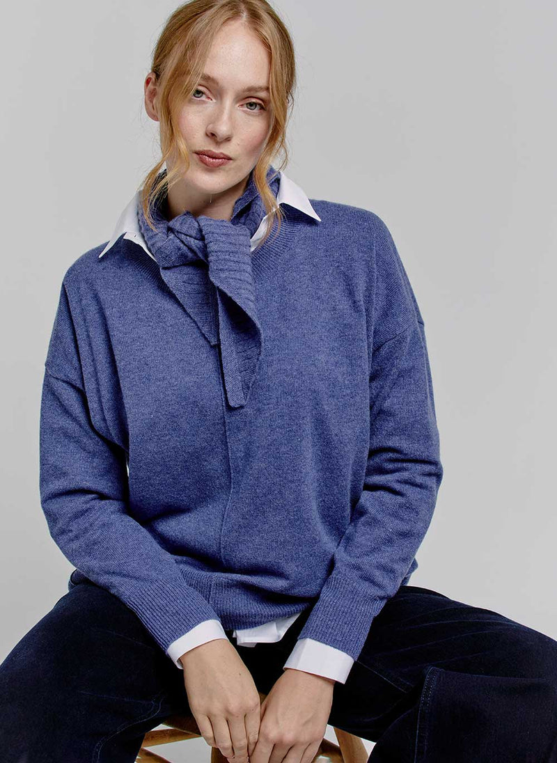 Ava Relaxed Cashmere Jumper Denim Marl Cashmere Cotton