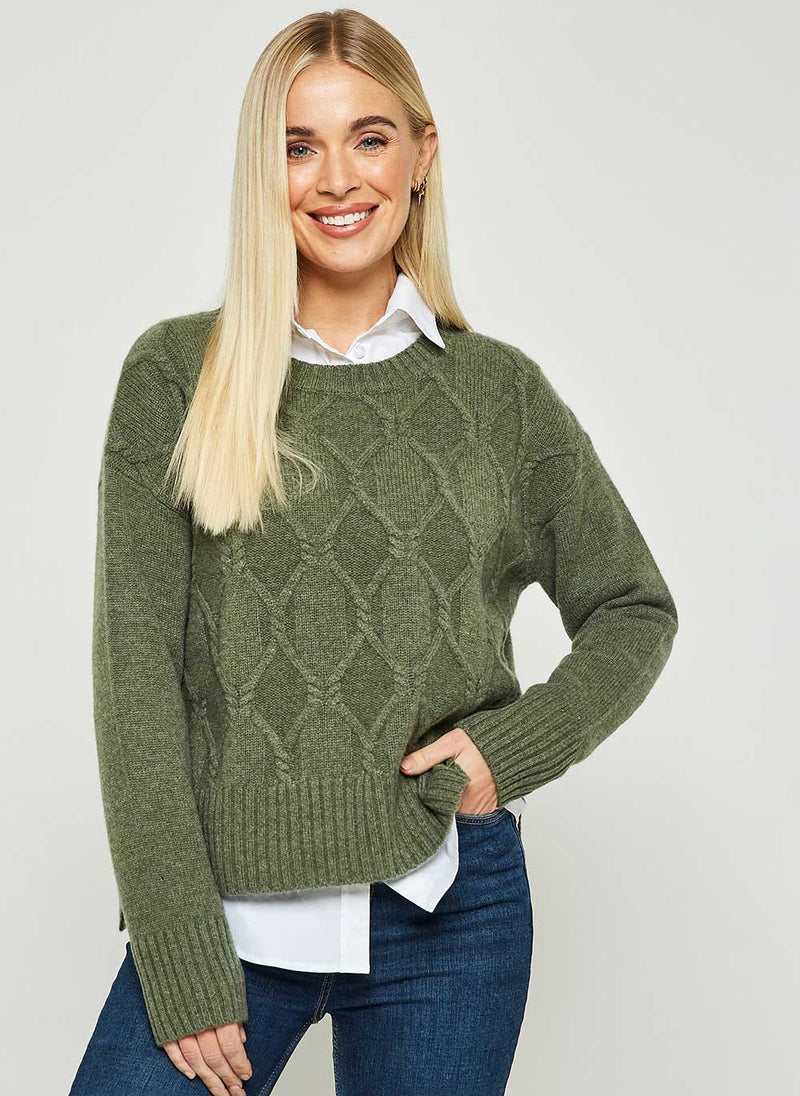 Cable Knit Cashmere Jumper Forest Green