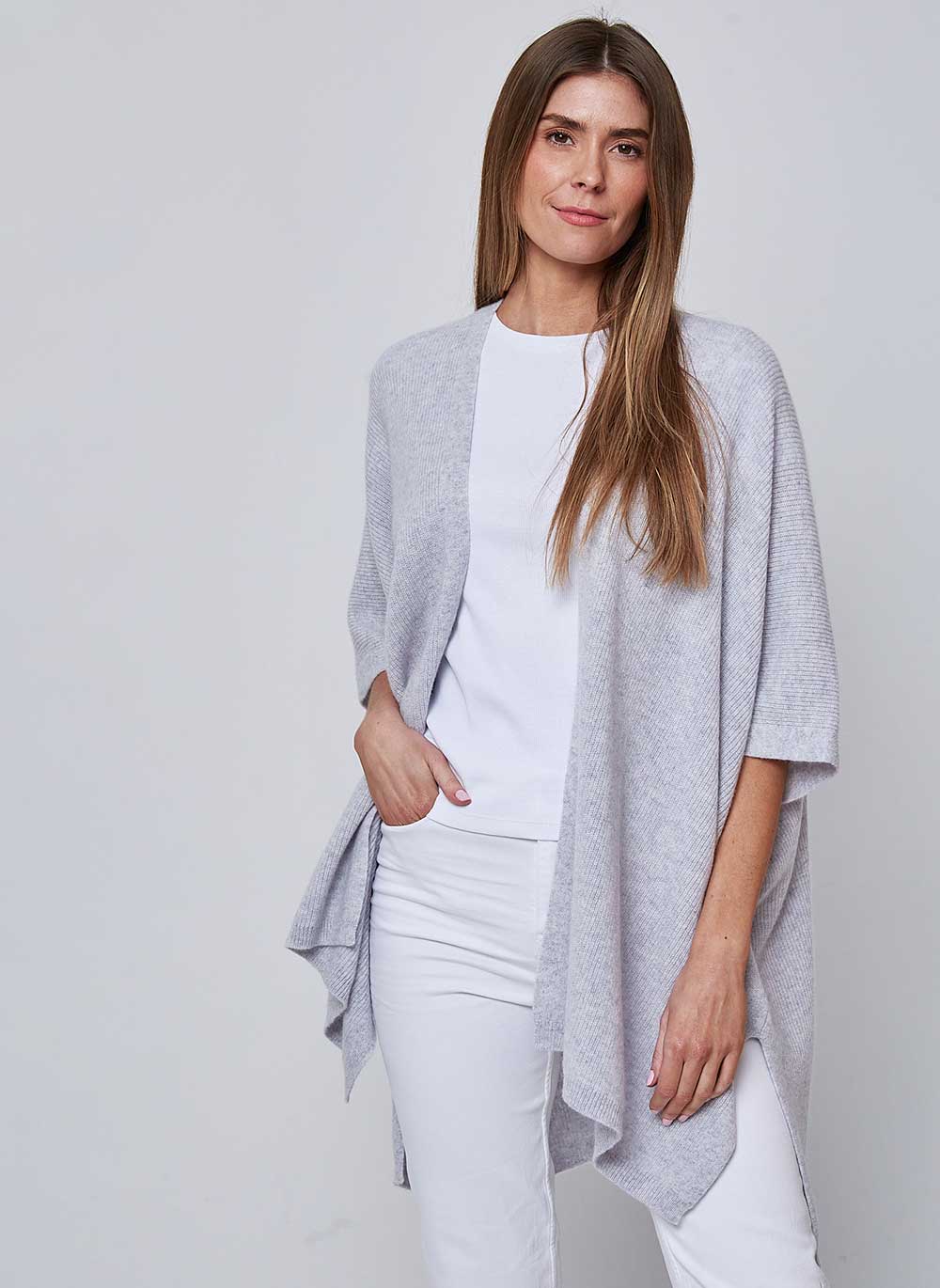 Kimono Rib Cashmere Cardigan - Glass Grey | Cashmere & Cotton