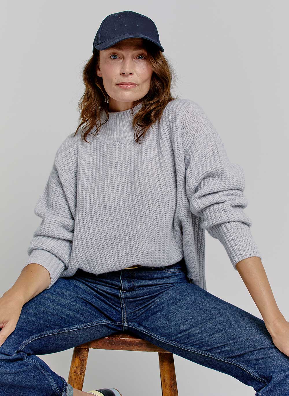 Chunky Rib Cashmere Jumper - Glass Grey & Cashmere & Cotton