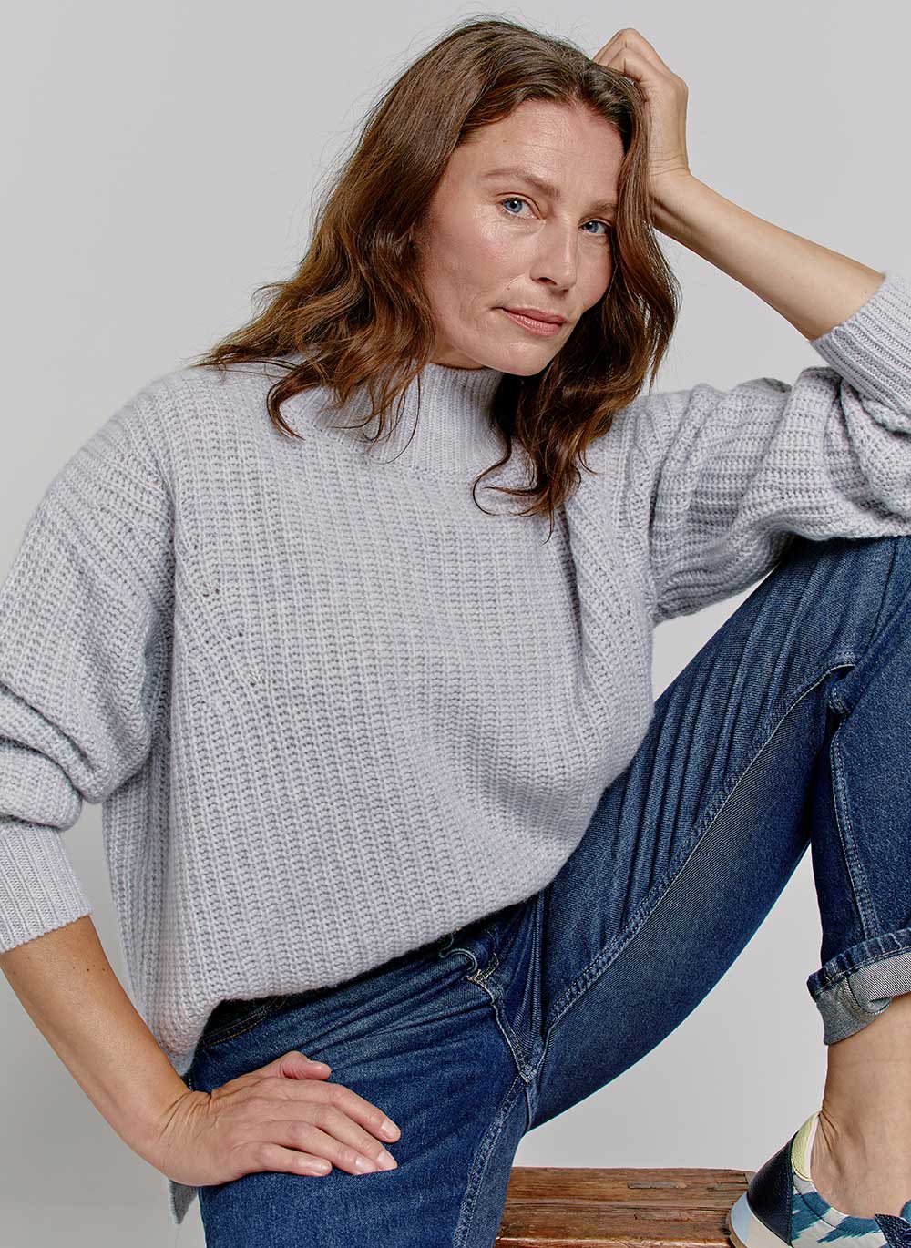 Chunky Rib Cashmere Jumper - Glass Grey & Cashmere & Cotton