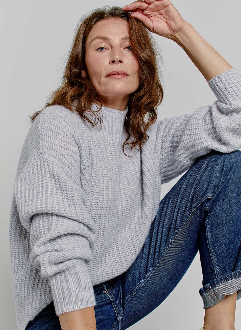 Chunky Rib Cashmere Jumper - Glass Grey & Cashmere & Cotton