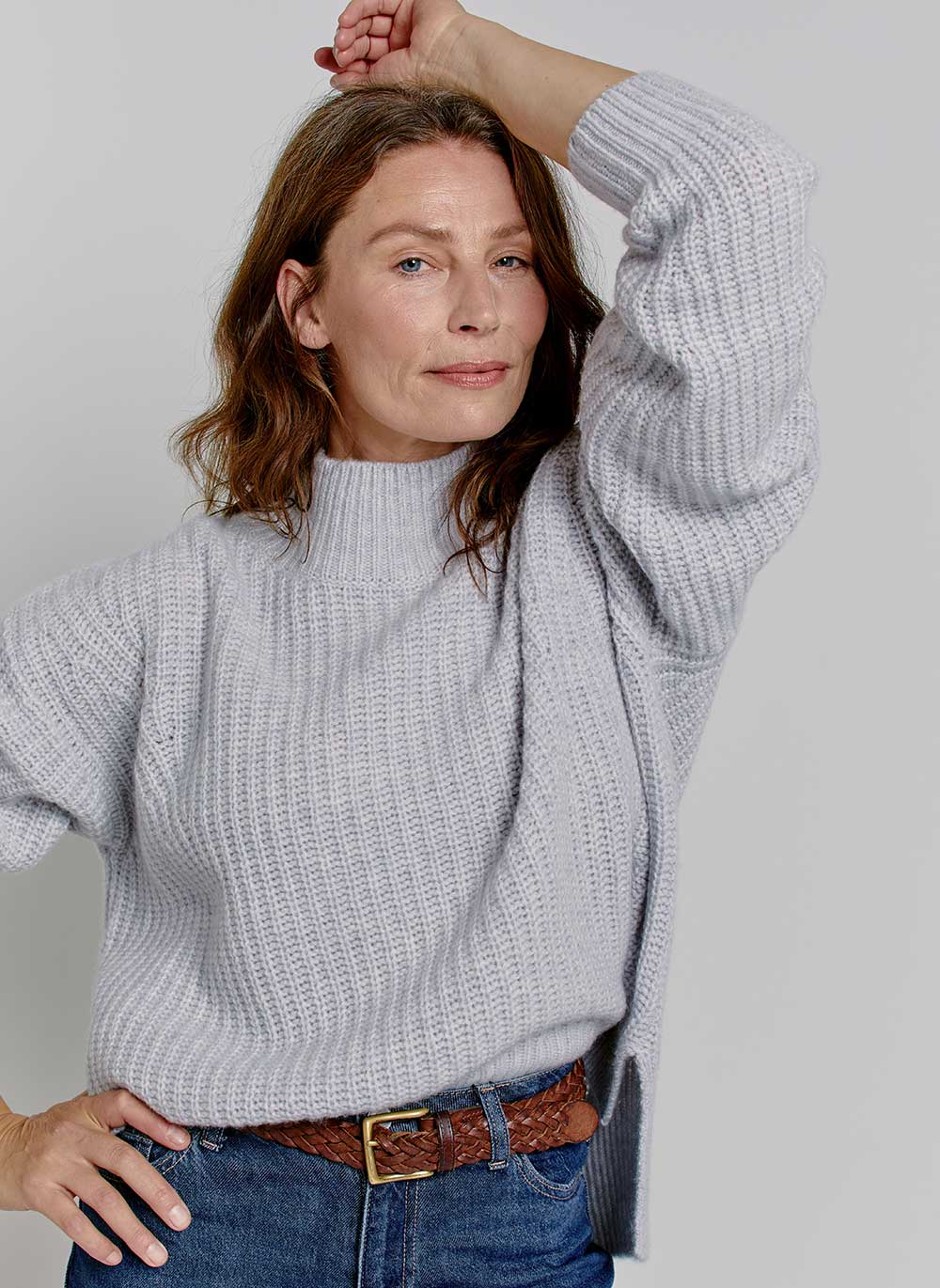 Chunky Rib Cashmere Jumper - Glass Grey & Cashmere & Cotton