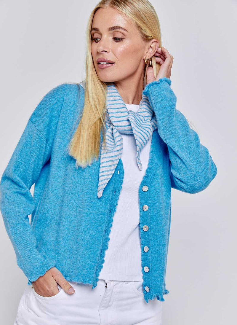 Bella Frill Cashmere Cardigan Iceland Blue - Main Image