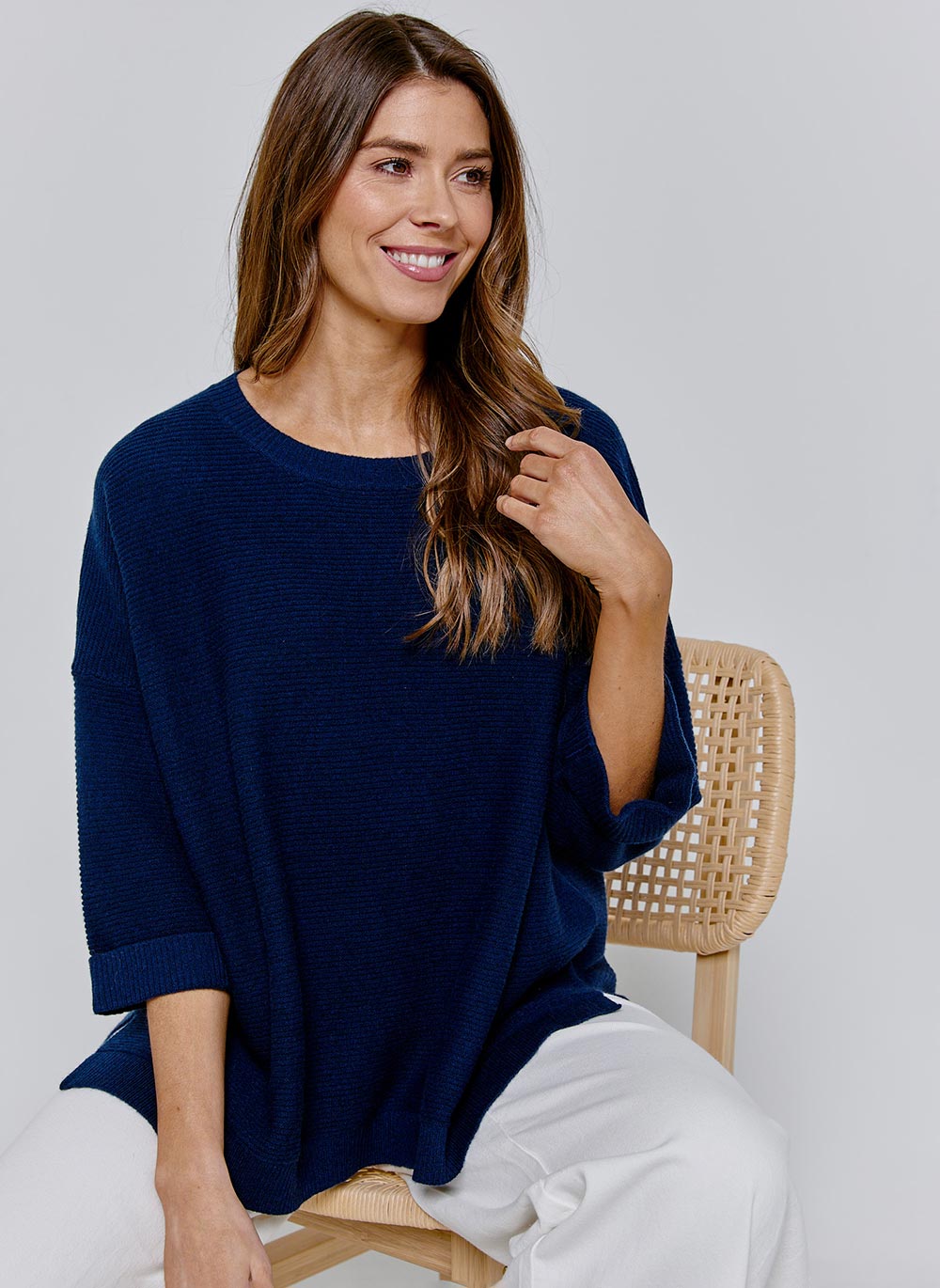 Abbie Rib Cashmere Jumper - Navy & Cashmere & Cotton