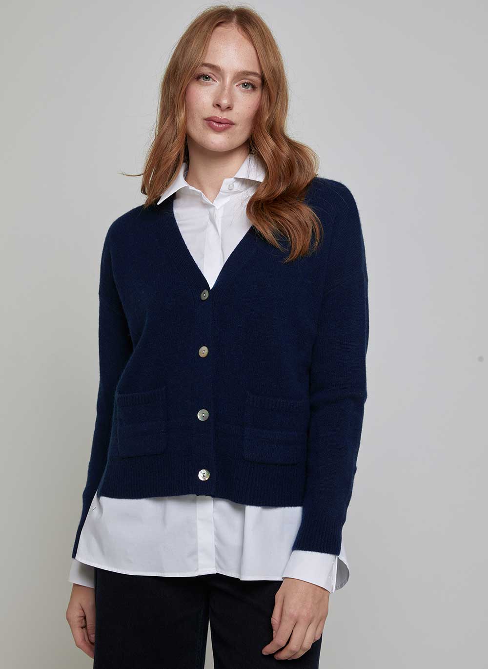 Mabel Boxy Cashmere Cardigan - Navy | Cashmere & Cotton