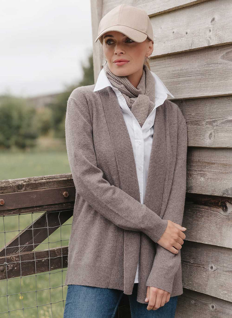 Split Back Cashmere Cardigan Taupe