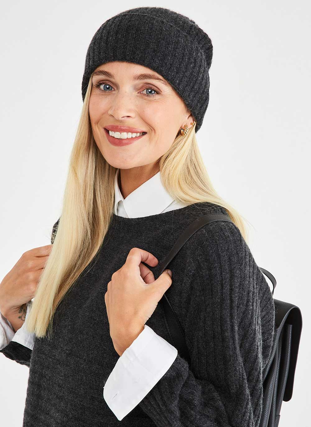 Ribbed Cashmere Hat - Charcoal | Cashmere & Cotton